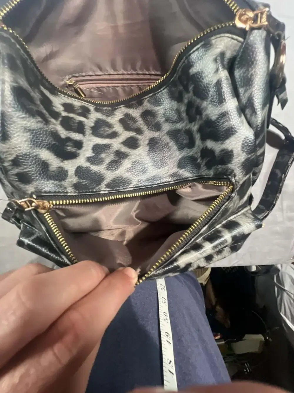 Faux leather, leopard, convertible, tote, guitar strap, backpack, black, and gr